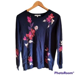 Daniel Rainn Marilyn Navy Floral Longsleeve Pullover Sweater